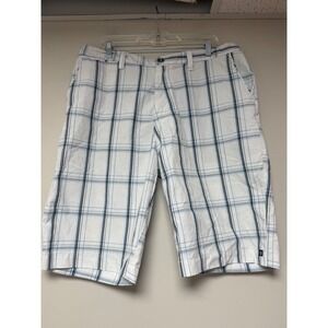 OCEANCURRENT Plaid Cargo Shorts Mens Size 38 White Blue Casual Walking Beach